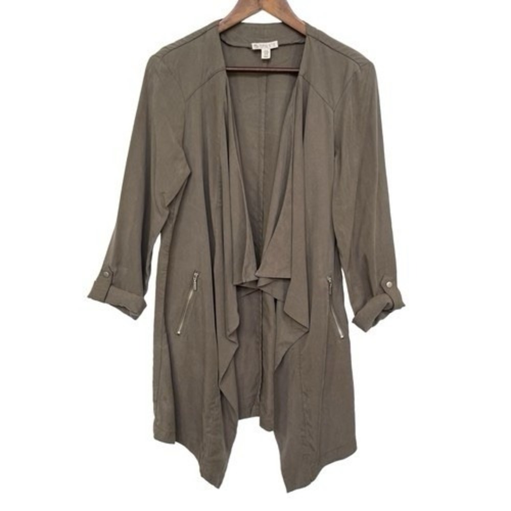 Eliane Rose Open Asymmetrical Cardigan Gray Tencel Roll Sleeves Sz L Lagenlook